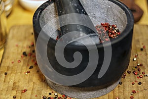 Pestle and mortar with mix peppercorn