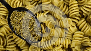 Pesto alla genovese in spoon and pasta