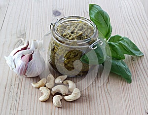 Pesto with garlic, cashews and basil