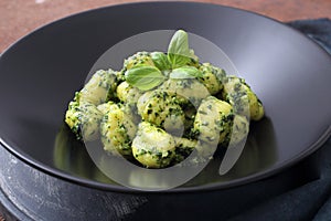 Pesto gnocchi, garlic and fresh herbs olive oil, delish homemade,