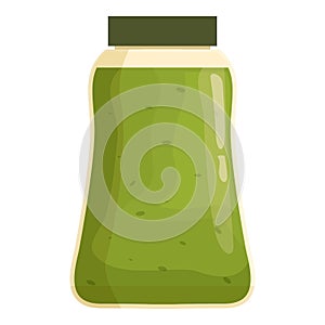 Pesto sauce bottle plastic icon cartoon vector. Italian mixed food