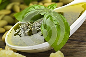 Pesto sauce over White spoon