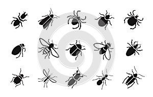 Pests and various insects set vector icons