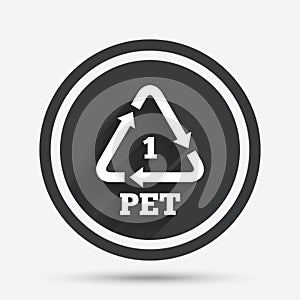 PET 1 icon. Polyethylene terephthalate.