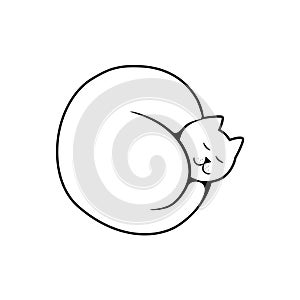 Pet animal sleeping cat illustration, stylized simple circle logo