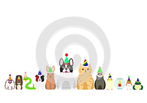 Pet animals with party hat border set