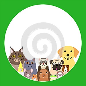 Pet animals in round frame design