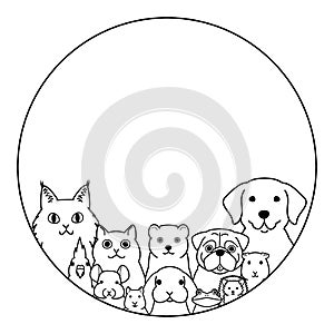Pet animals in round frame design