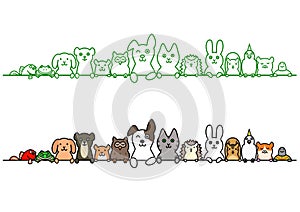 Pet animals in a row with copy space