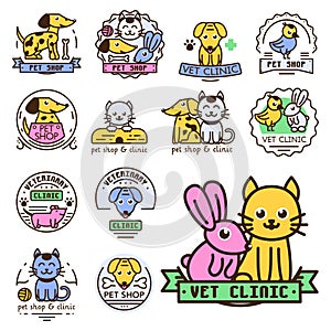 Pet badge vector graphic sticker set domestic insignia cat dog veterinary animal sticker illustration photo