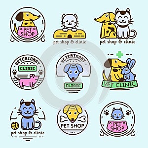 Pet badge vector graphic sticker set domestic insignia cat dog veterinary animal sticker illustration