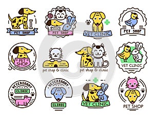 Pet badge vector graphic sticker set domestic insignia cat dog veterinary animal sticker illustration