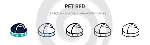 Pet bed icon in filled, thin line, outline and stroke style. Vector illustration of two colored and black pet bed vector icons