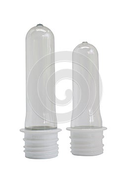 PET bottle preform on white background.