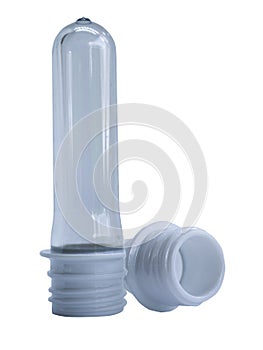 PET bottle preform on white background.