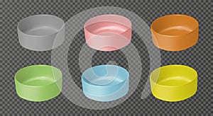 Pet bowl set. Realistic dog plates set vector illustration