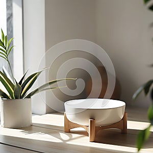Pet Bowl Stand. Simple Elegance in Bright Surroundings. Ai generated