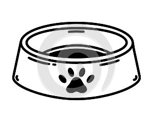 Pet bowl vector icon. Plate for a dog or cat with a paw sign. Empty container for dry food or water. Caring for a
