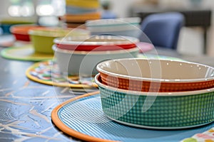 pet bowls displayed with matching placemats