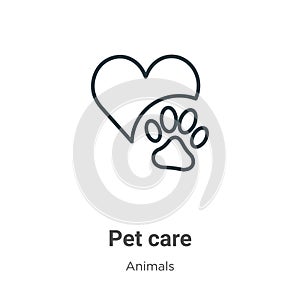 Pet care outline vector icon. Thin line black pet care icon, flat vector simple element illustration from editable animals concept