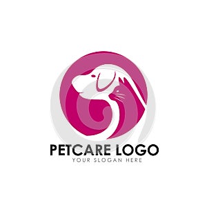 pet care and pet clinic logo design template. cat and dog vector silhouette