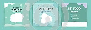 Pet care shop and food post template banner cover. Pet social media post Template or web banner template. Pet service promotional