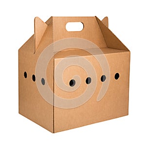 Pet carrier corrugated cardboard box isolated on white background