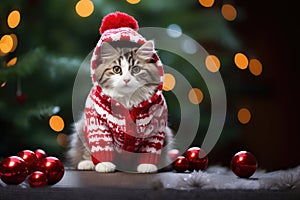 Pet Cat Feeling Festive In A Cozy Christmas Sweater