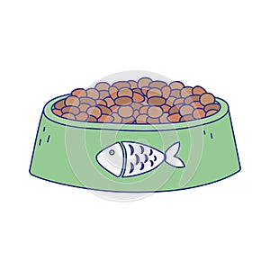 Pet cat food bowl with fish design icon
