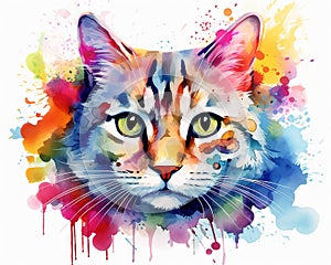 pet cat and multicolored splashes of pnt.