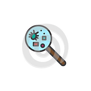 Pet disease and magnifying glass filled outline icon