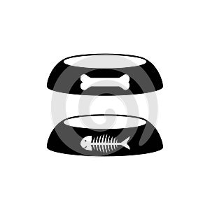 Pet dish icon. Fish bone and skeleton sign. Vector graphic symbol. Baner for pet shops and departments of animals products.