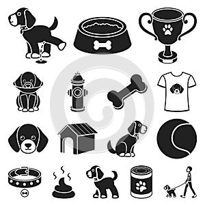 Pet dog black icons in set collection for design. Caring for the puppy vector symbol stock web illustration.