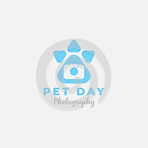 Pet dog cat foot camera photography logo design vector