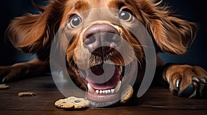 pet dog eating biscuit