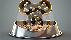 pet dog food metal bowl Combine shape bone isolated white background 3d illustration full animal tasty snack puppy nourishment eat