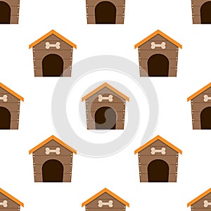 Pet Dog House Flat Icon Seamless Pattern