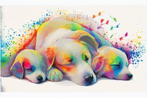 Dog mother with puppy dog puppies illustration