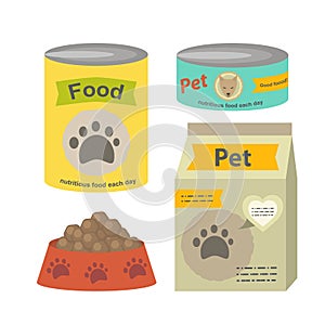 Pet food set vector flat illustration isolated