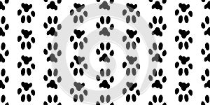 Pet footprints horizontal seamless pattern. Animal print. Black prints of tracks of a cat, dog on a white background