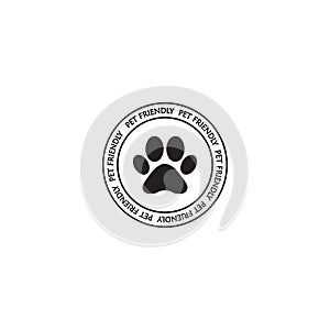 Pet friendly sign with paw footprint. Vector illustration isolated on white background