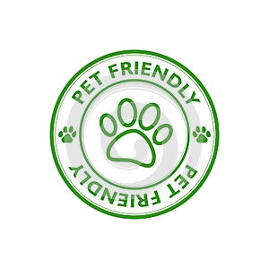 Pet friendly sign. Pet paw label, stamp or sticker isolated on white background