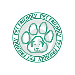Pet friendly stamp. Pet animal friendly sign icon isolated on white background