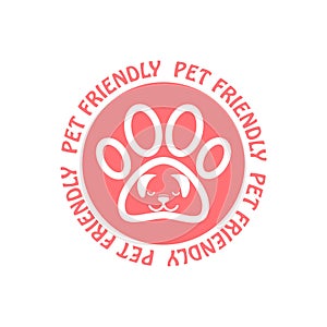 Pet friendly stamp. Pet animal friendly sign icon isolated on white background
