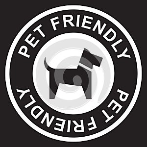 Pet friendly stamp, white isolated on black background, vector illustration.