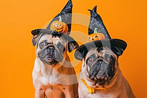 Pet Friends Don Halloween Costumes Against A Vibrant Orange Backdrop, Exuding Festive Vibes