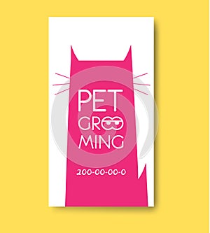 Pet grooming label with cat silhouette. Pet care services logo.