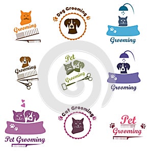 Pet grooming logo set