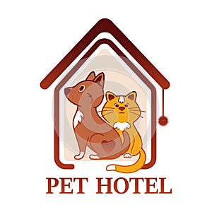 Pet hotel colored logo design.Pet house building or temporary home for cats and dogs