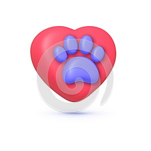 Pet love in 3d style on white background. Vector illustration